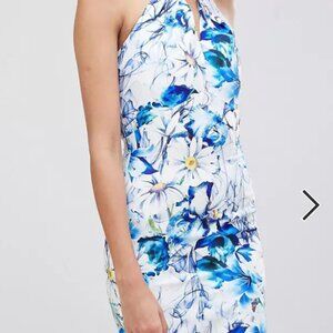 Blue Floral Halter Dress